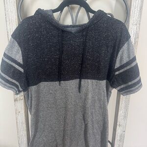Departwest Men’s Hoodie Tee L Gray‎ Black Speckled Short Sleeve Pullover